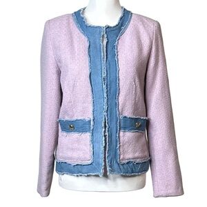 Nanette Lepore Women’s Tweed &‎ Denim Trim Bouclé Jacket Pink Size S